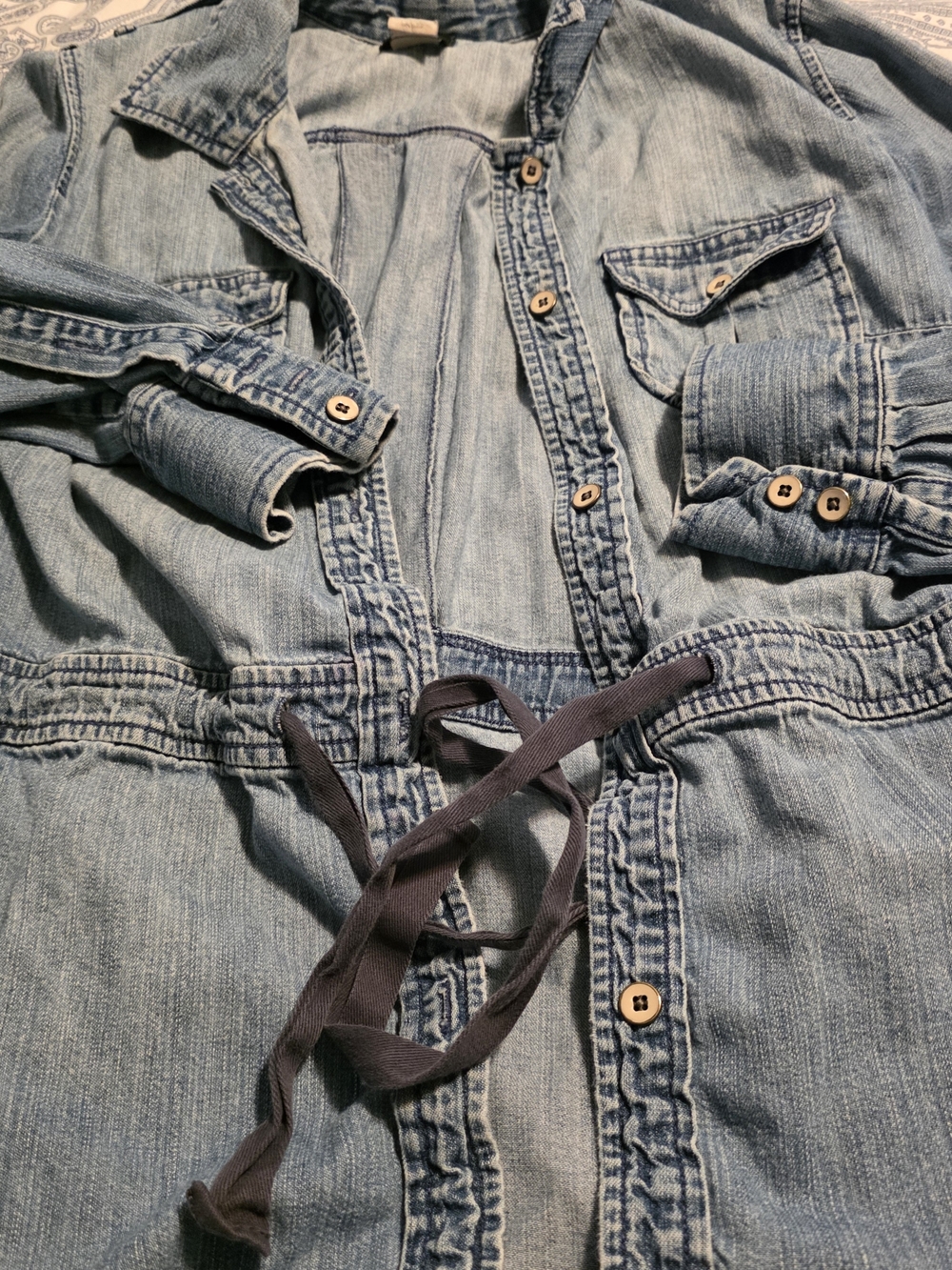 J CREW Light Wash Denim Utility Jacket with Tie Waist - Picture 4 of 10